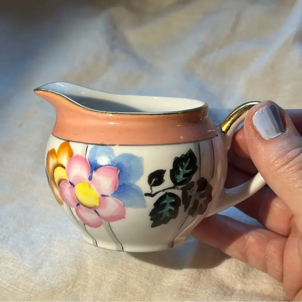 VINTAGE NORITAKE Floral China Creamer Edged in Brilliant Gold/or Flower Vase